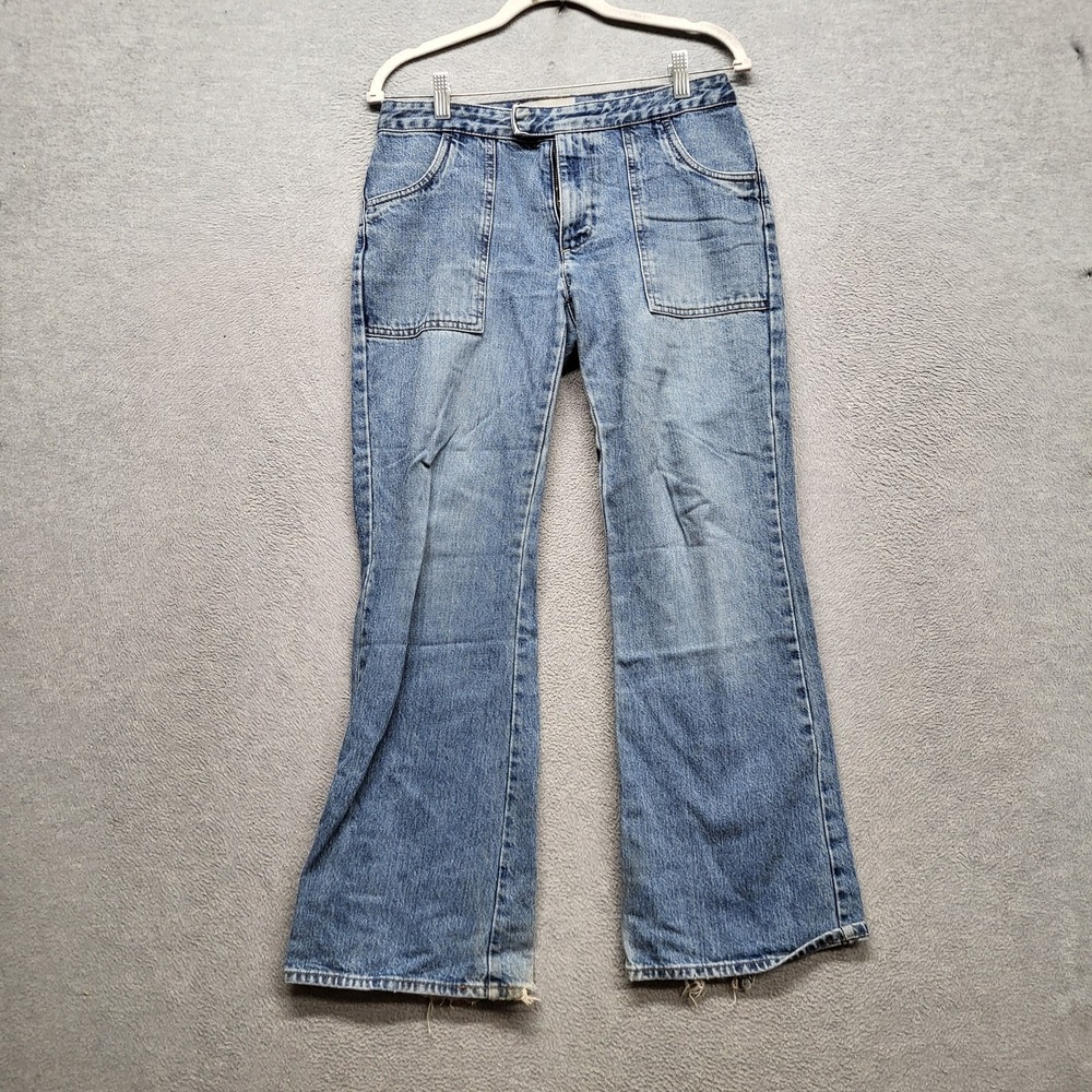VINTAGE‎ GAP Women Jeans 4 ANKLE Y2K Blue Denim Tab Front Flare 28" Inseam